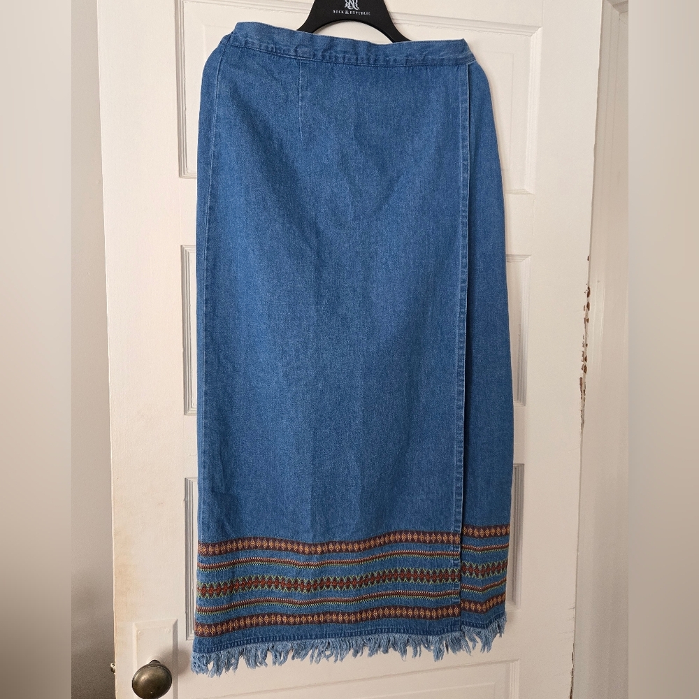 Denim&Co Blue Maxi Skirt with Embroidered Hem